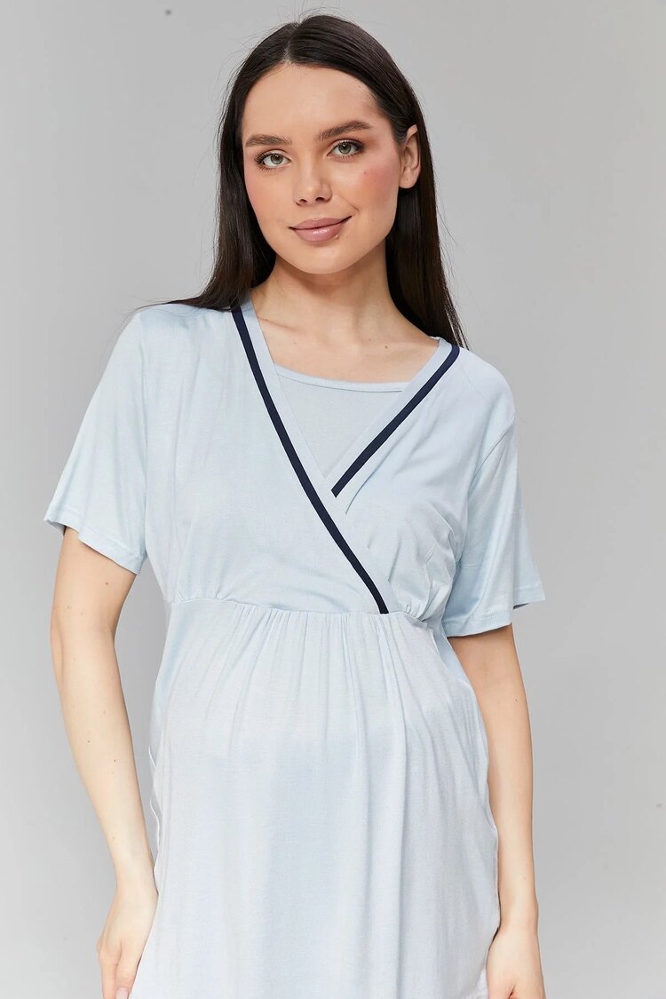 Mavi Biyeli Sabahlıklı Lohusa Pijama Takımı