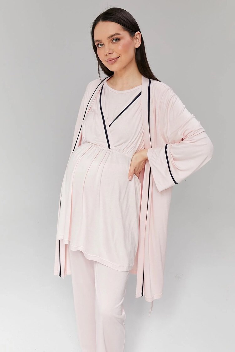 Pembe Biyeli Sabahlıklı Lohusa Pijama Takımı