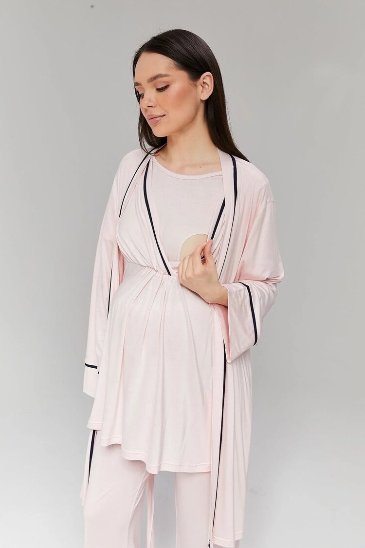 Pembe Biyeli Sabahlıklı Lohusa Pijama Takımı