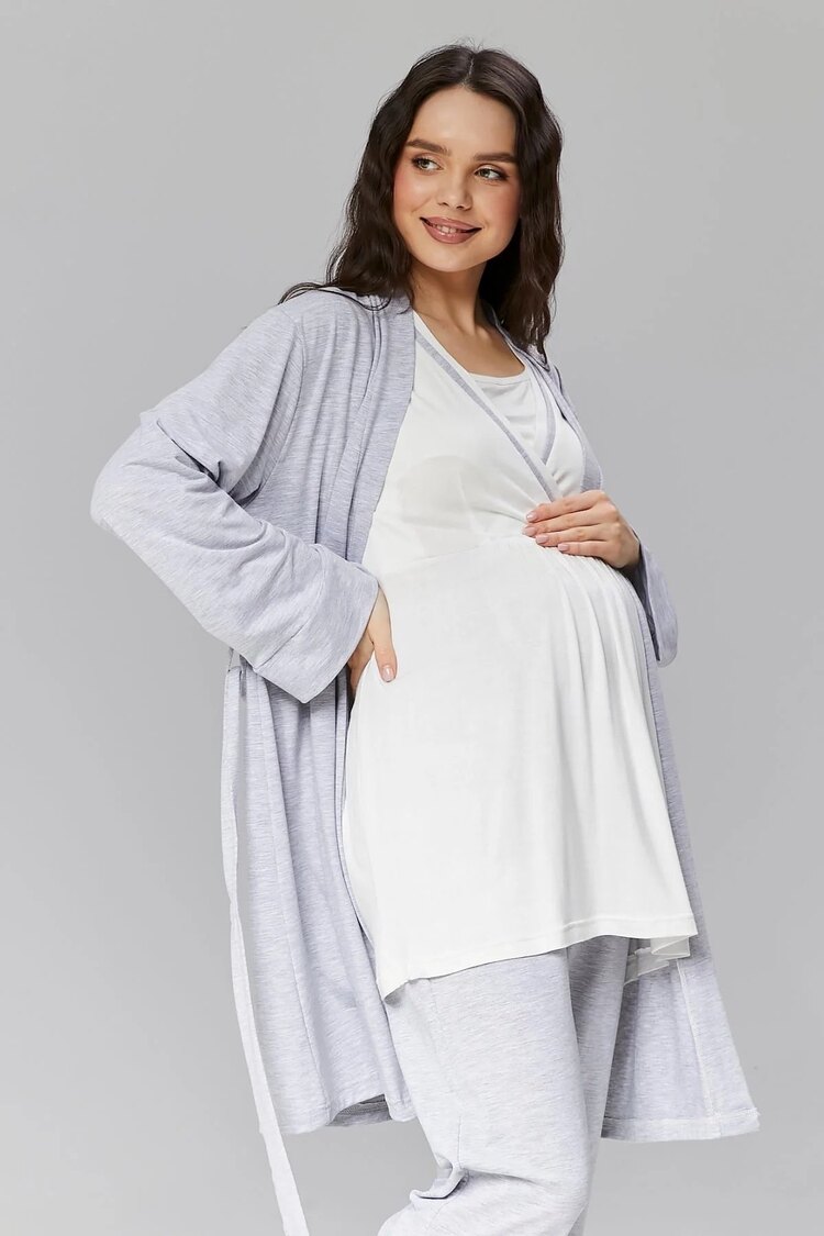 Gri Kruvaze Sabahlıklı Pijama Takımı