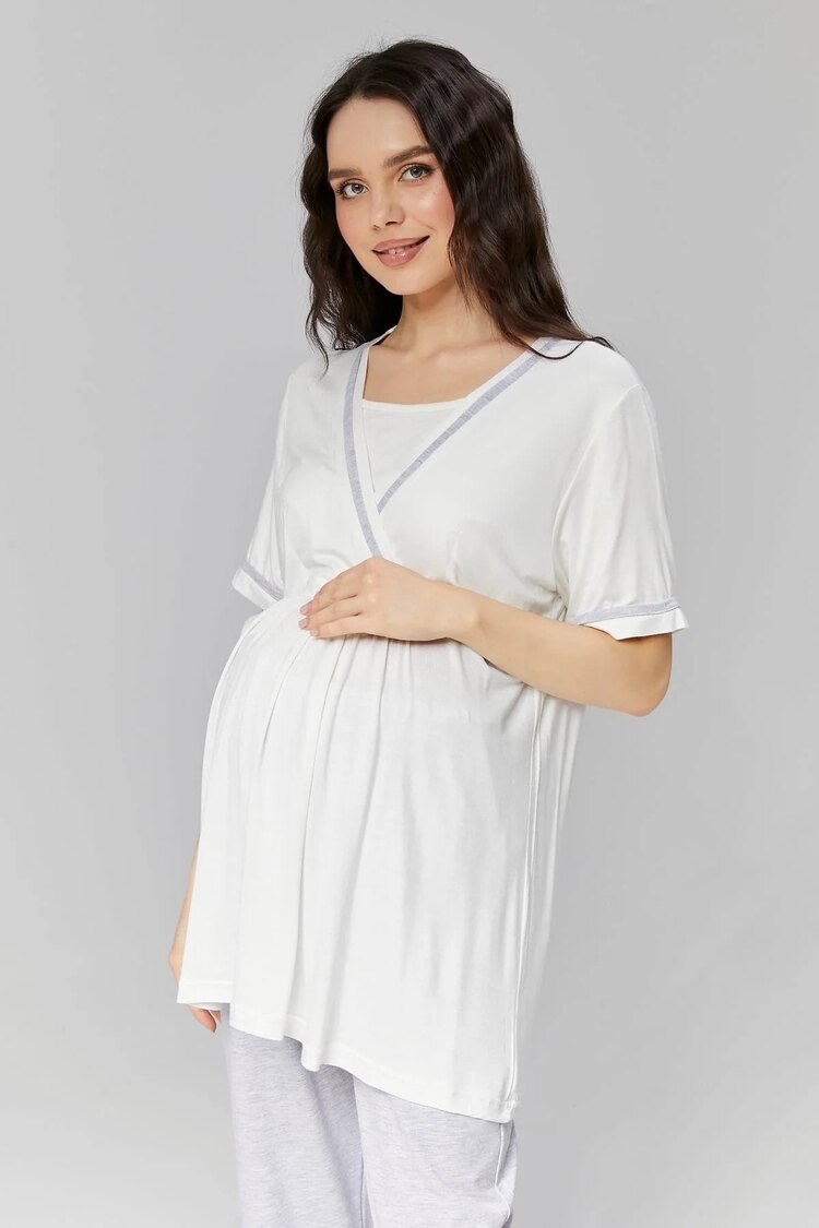 Gri Kruvaze Sabahlıklı Pijama Takımı