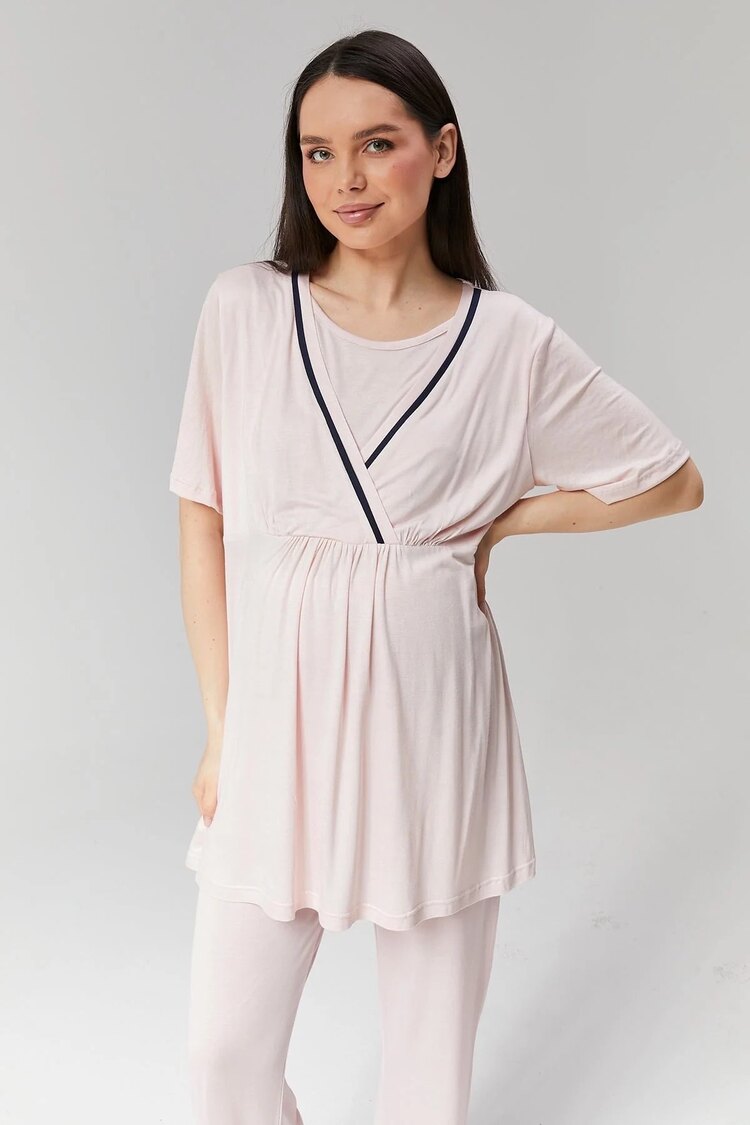 Pembe Biyeli Sabahlıklı Lohusa Pijama Takımı