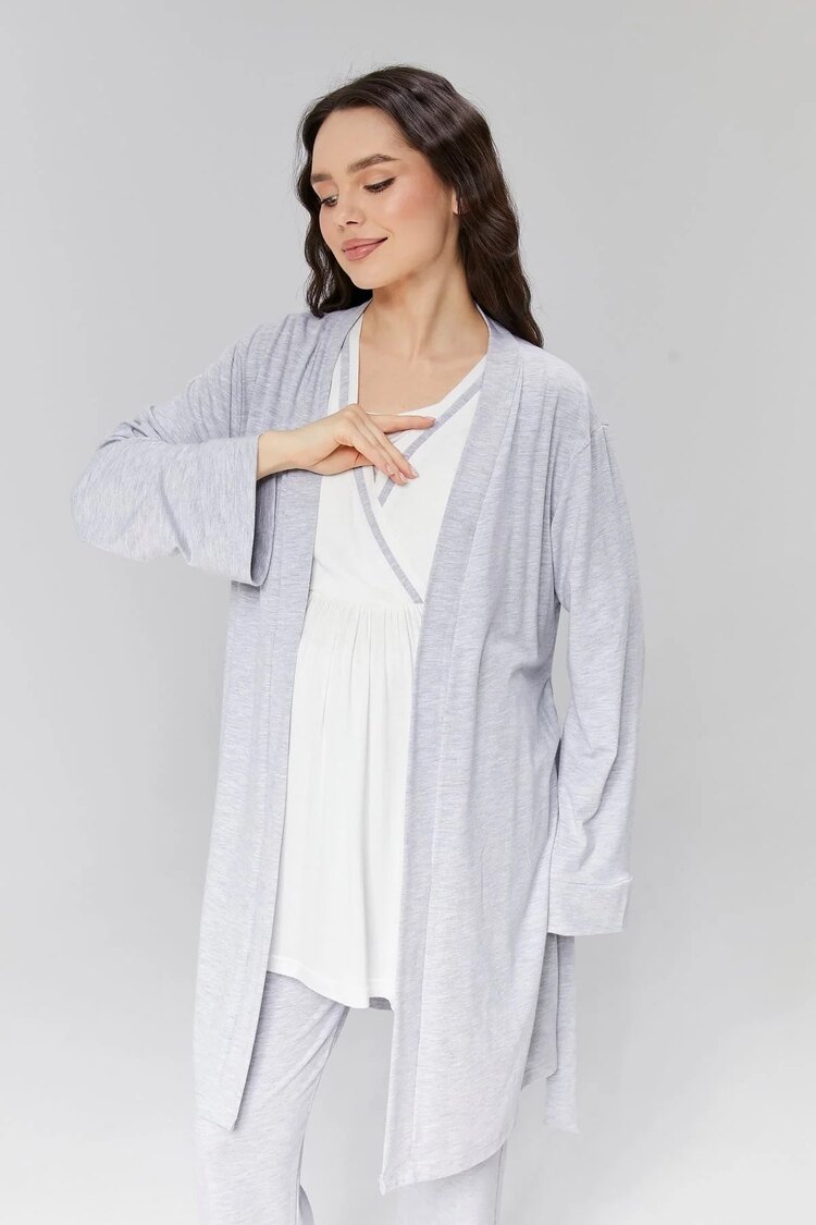 Gri Kruvaze Sabahlıklı Pijama Takımı