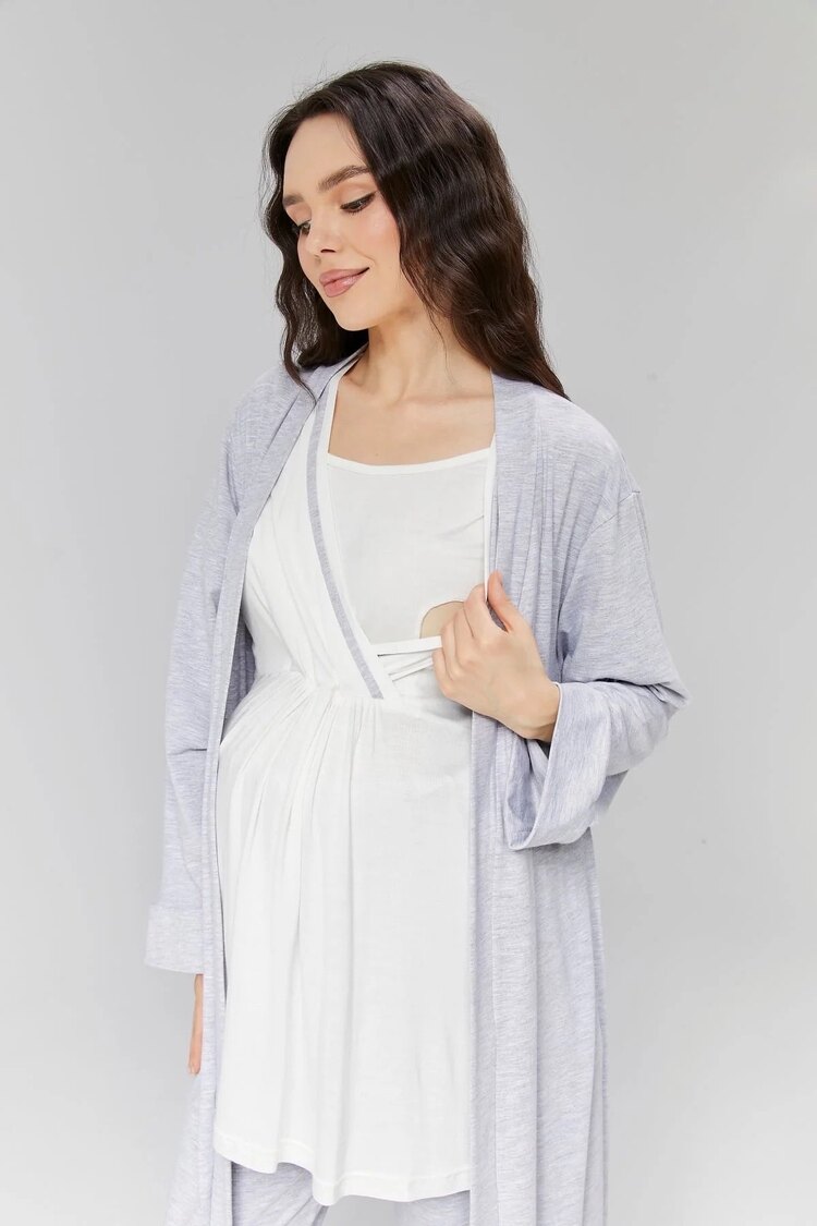 Gri Kruvaze Sabahlıklı Pijama Takımı
