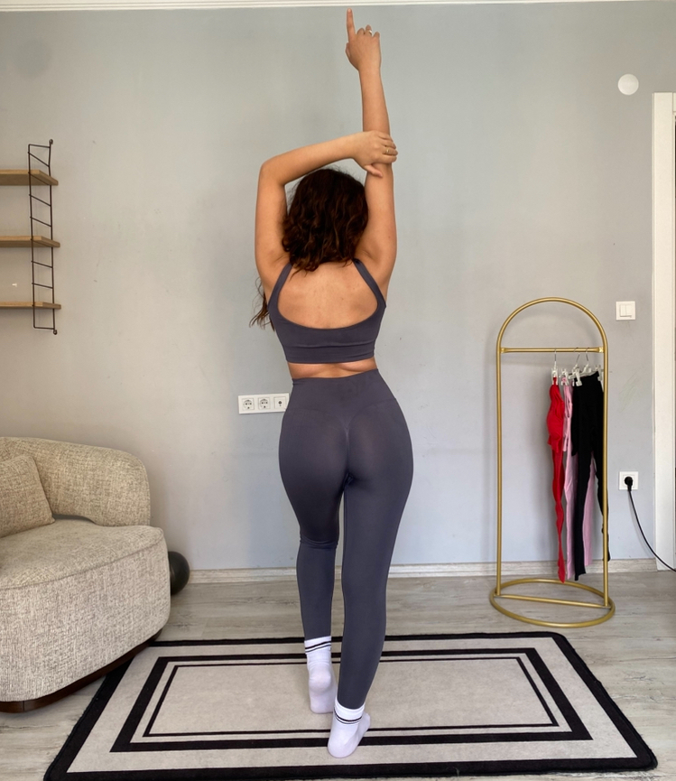 Füme seamless askılı tayt Bra takımı