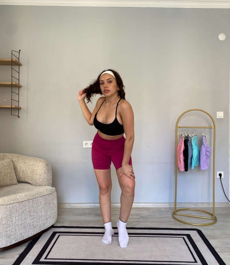 Fuşya pembe ekstra push up seamless büzgülü şort