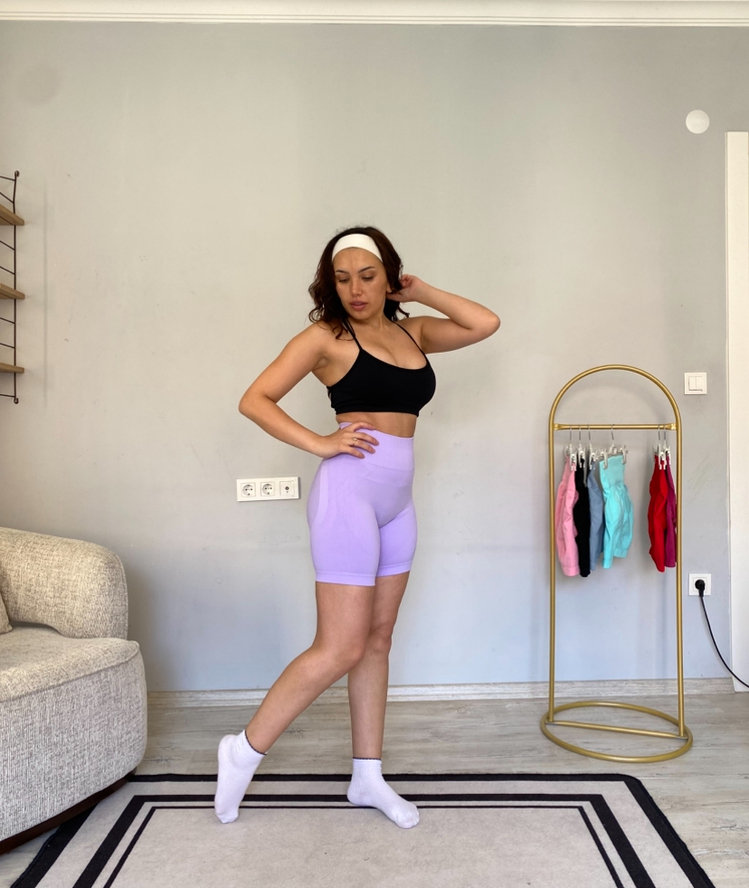 Lila ekstra push up seamless büzgülü şort
