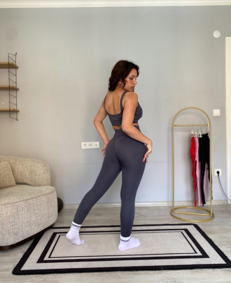 Füme seamless askılı tayt Bra takımı