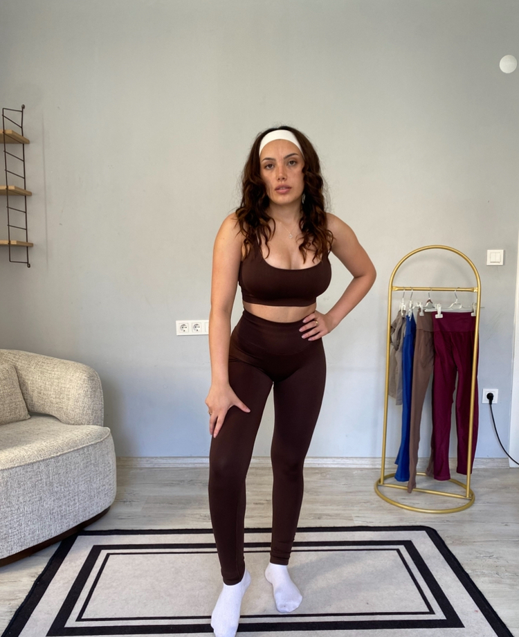 Acı kahve seamless tayt Bra takımı 