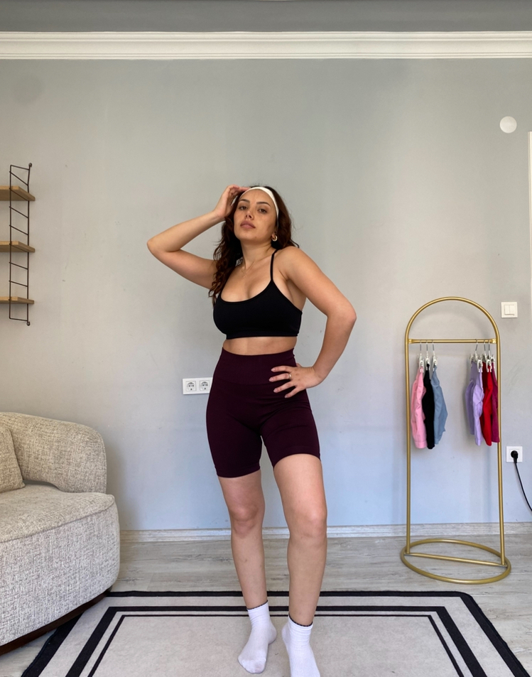 Bordo ekstra push up seamless şort