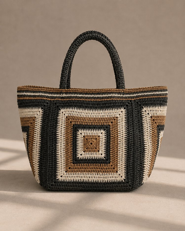 El Örgüsü Granny Square Omuz Çantası - Astarlı ve Saplı Bohem Plaj Ve Günlük Çanta