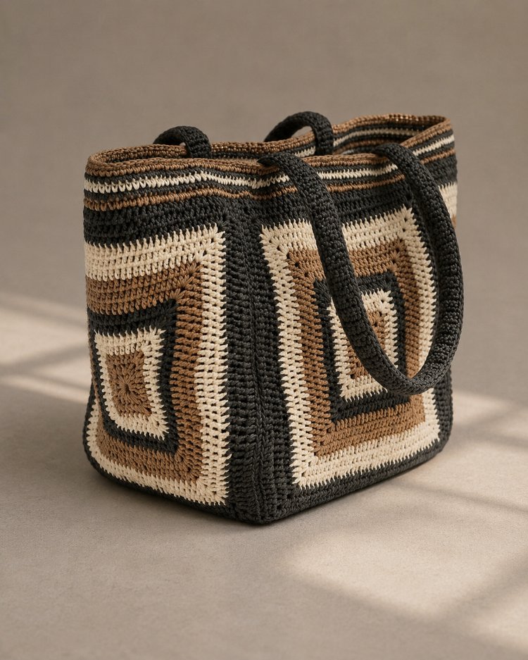 El Örgüsü Granny Square Omuz Çantası - Astarlı ve Saplı Bohem Plaj Ve Günlük Çanta