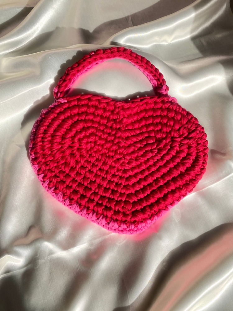 Amour / El Yapımı Kalp Formlu Tasarım Çanta - Pembe Kırmızı