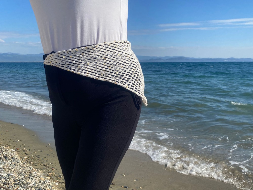 Veil / El Yapımı Pul Detaylı Bandana -Sarı pullu Krem