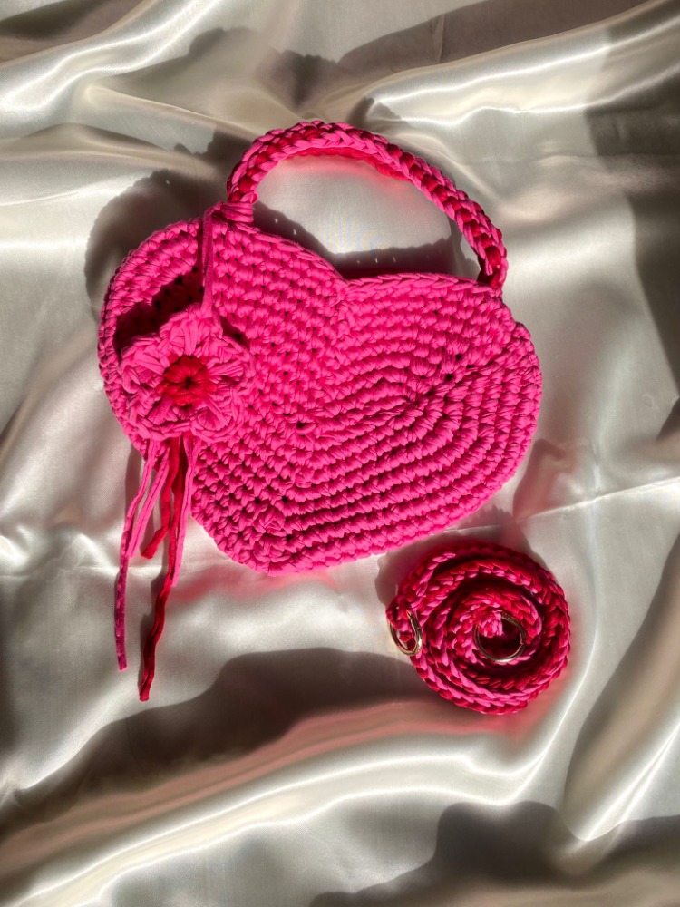 Amour / El Yapımı Kalp Formlu Tasarım Çanta - Pembe Kırmızı