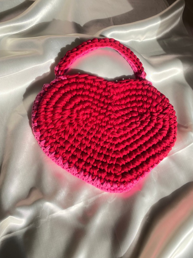Amour / El Yapımı Kalp Formlu Tasarım Çanta - Pembe Kırmızı