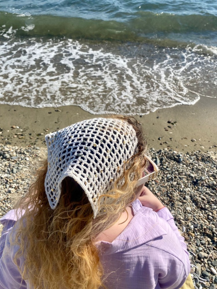 Veil / El Yapımı Pul Detaylı Bandana -Sarı pullu Krem