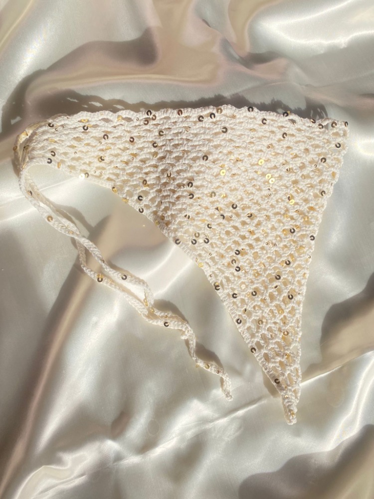 Veil / El Yapımı Pul Detaylı Bandana -Sarı pullu Krem