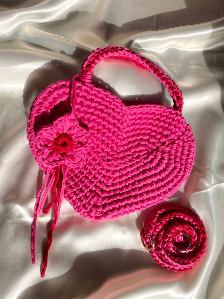 Amour / El Yapımı Kalp Formlu Tasarım Çanta - Pembe Kırmızı