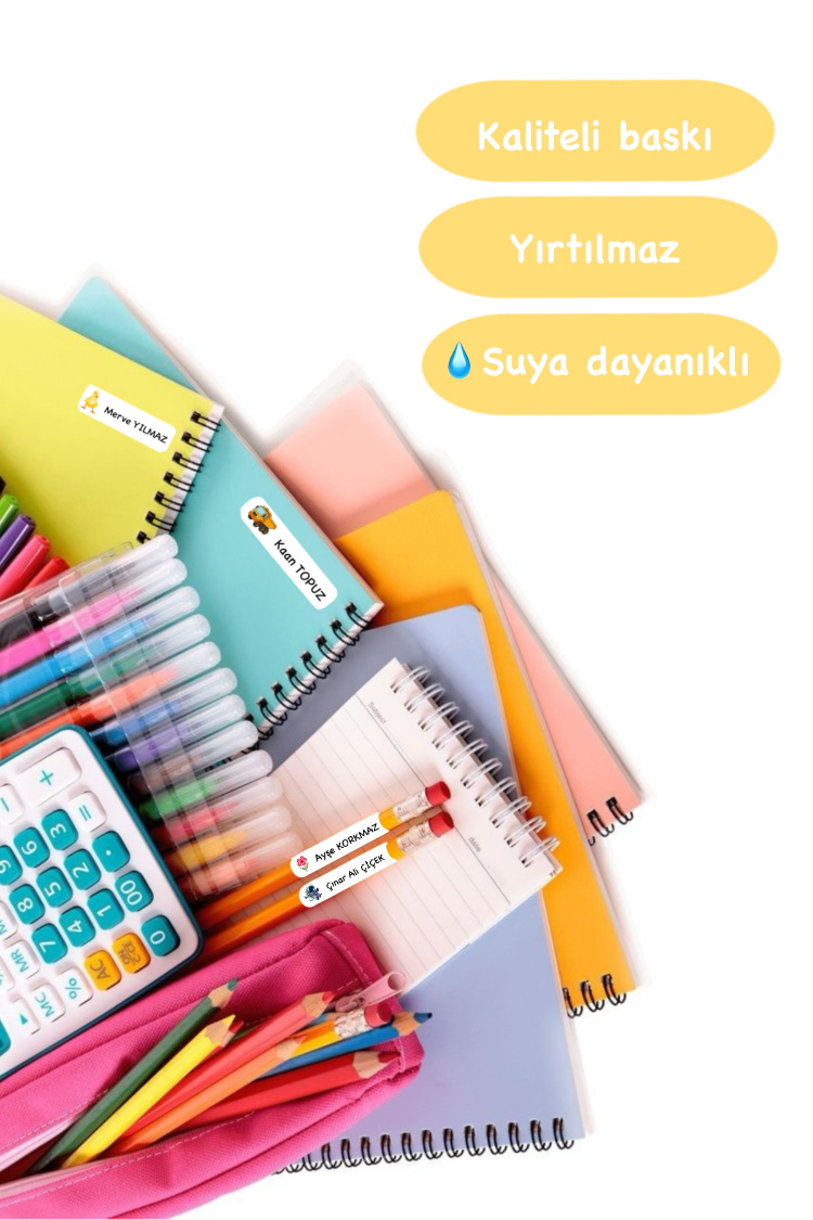 72 Adet Dinozor Temalı Kişiye Özel Okul Etiketi İsim Yazılabilen Etiket Kalem Defter Etiket