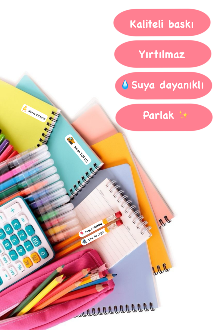 72 Adet Çiçek Temalı Kişiye Özel Okul Etiketi İsim Yazılabilen Etiket Kalem Defter Etiket