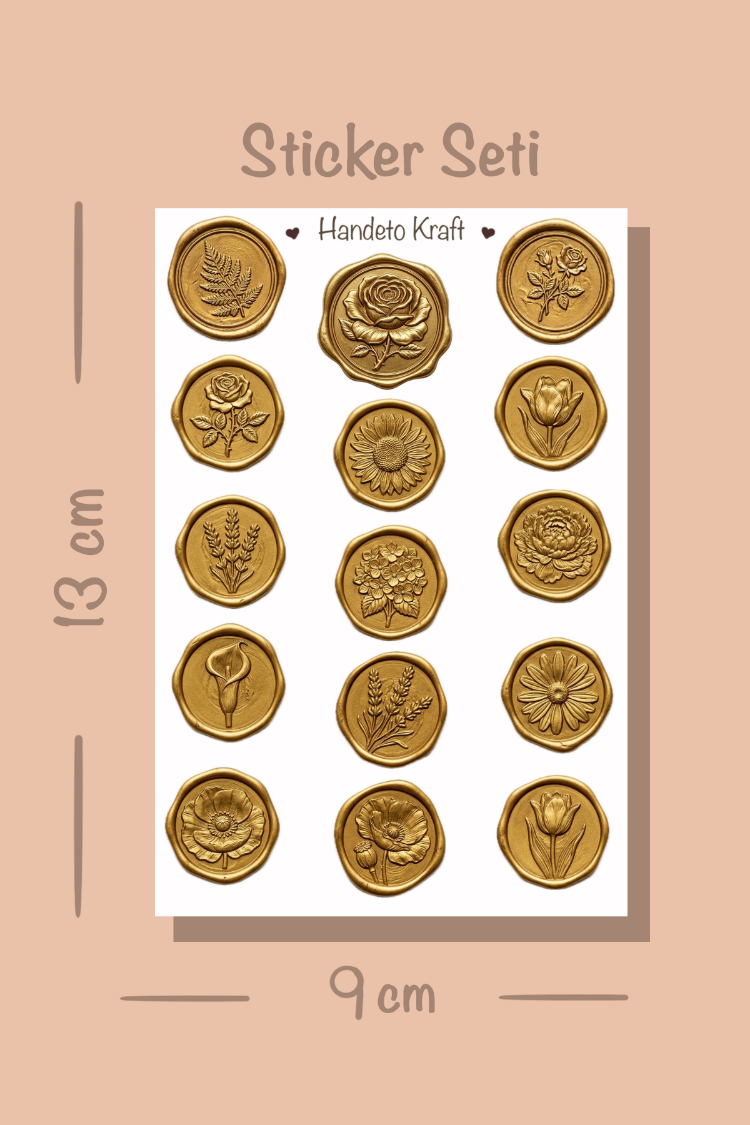 4'lü Mum Mühür Görünümlü Gold Desen Sticker Seti Bullet Journal Scrapbook Paketleme Davetiye