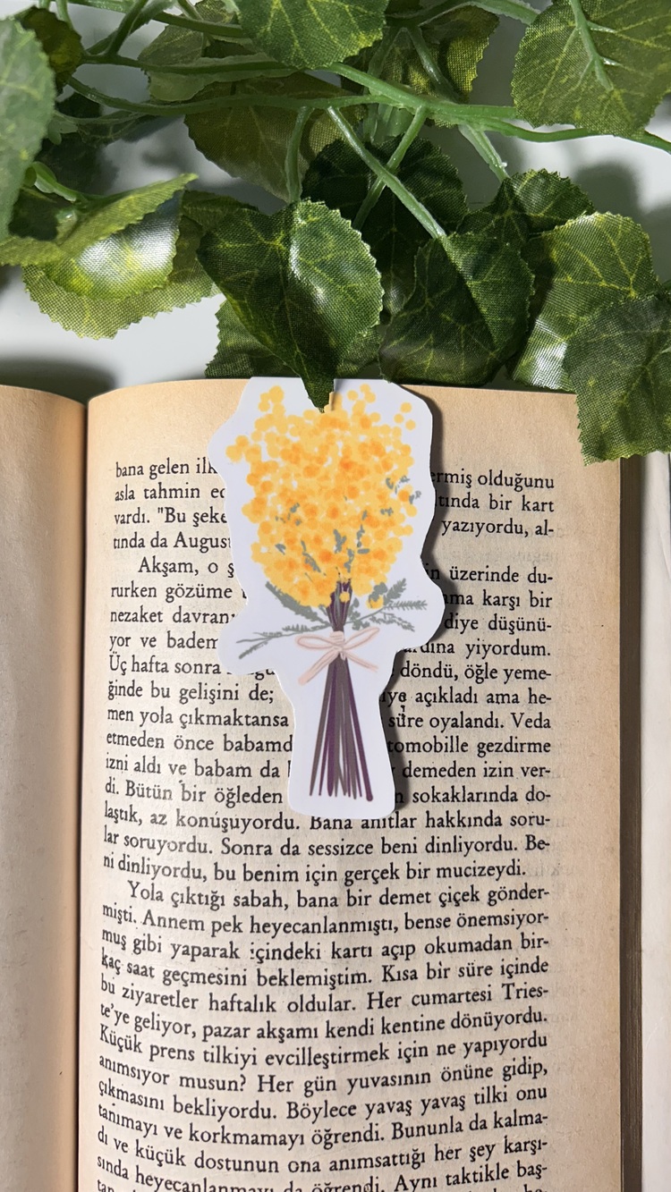 Mimoza temalı mıknatıslı kitap ayracı