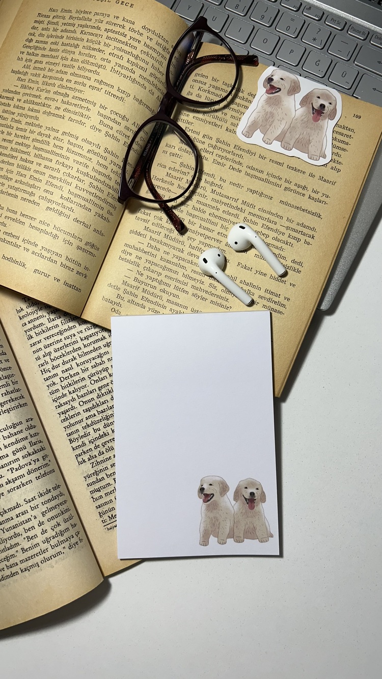 Köpek temalı notepad /Çek kopar not defteri, A6 boyutu, 40 sf., Tutkalla birleştirilmiştir.