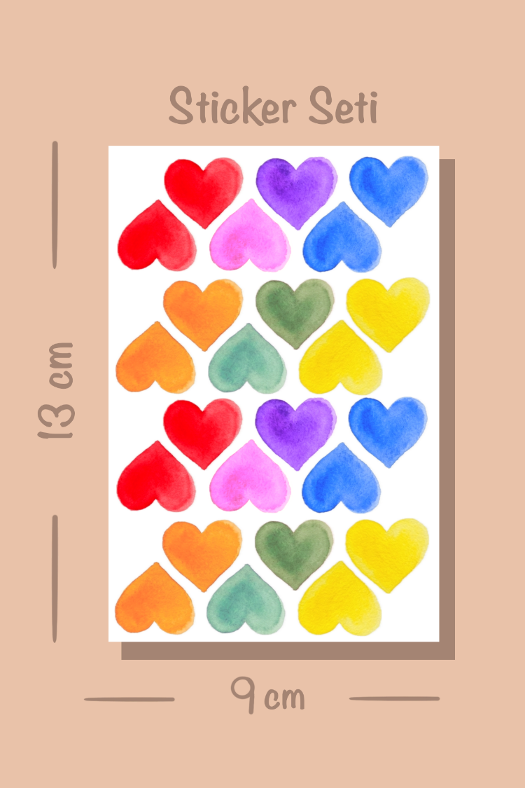 72 Adet Renkli Kalpli Sticker Seti Kalp Etiket Çıkartma Scrapbook Renkli Kalp Sticker