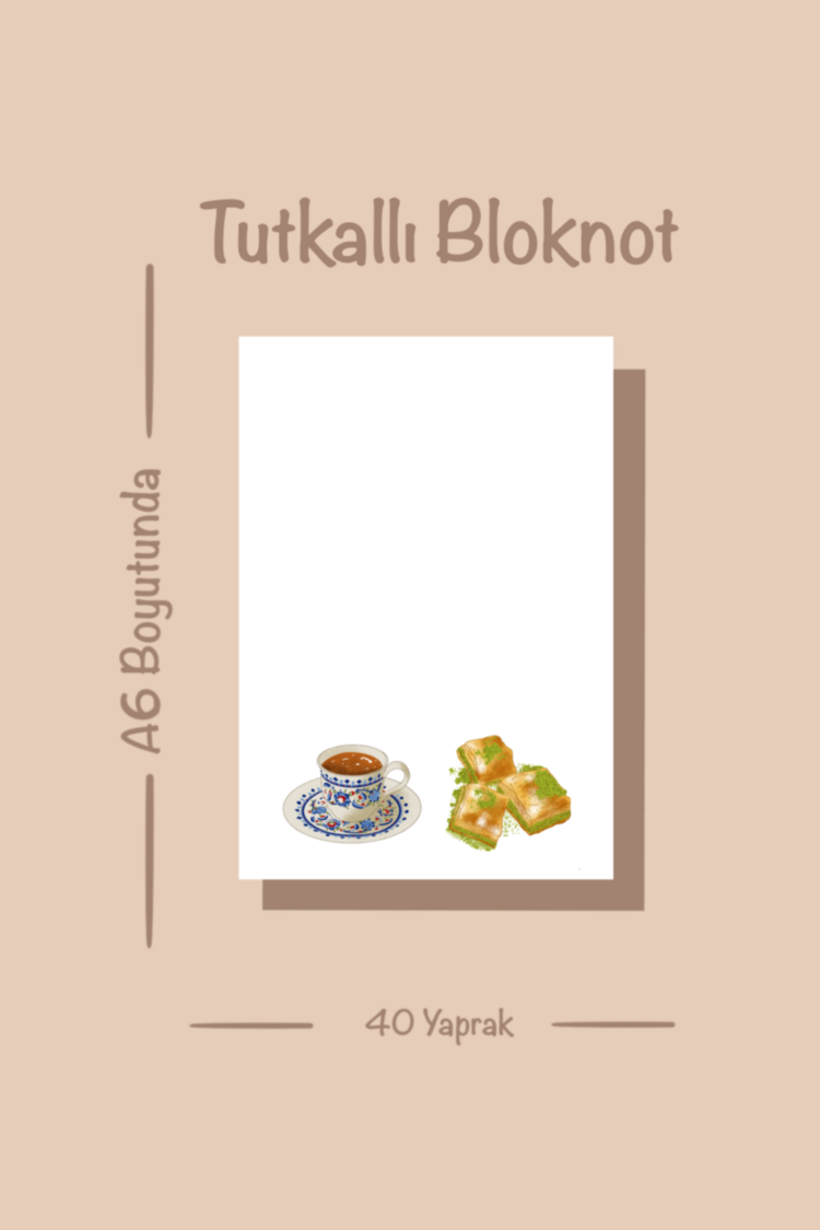 Baklava temalı notepad /Çek kopar not defteri, A6 boyutu, 40 sf., Tutkalla birleştirilmiştir.