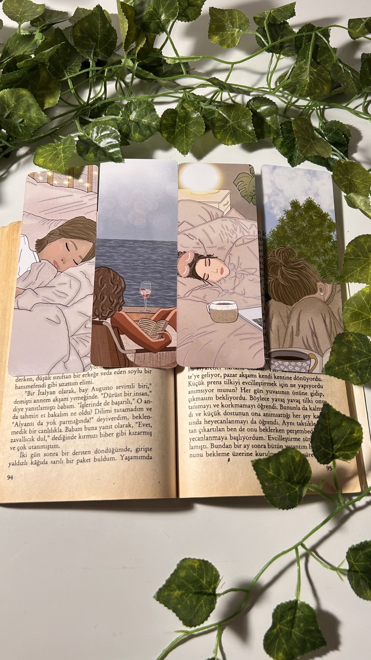 Çoklu kitap ayracı, 4 adet, Lamine edilmiştir, Parlak ve sert yapı, El yapımı, kumral