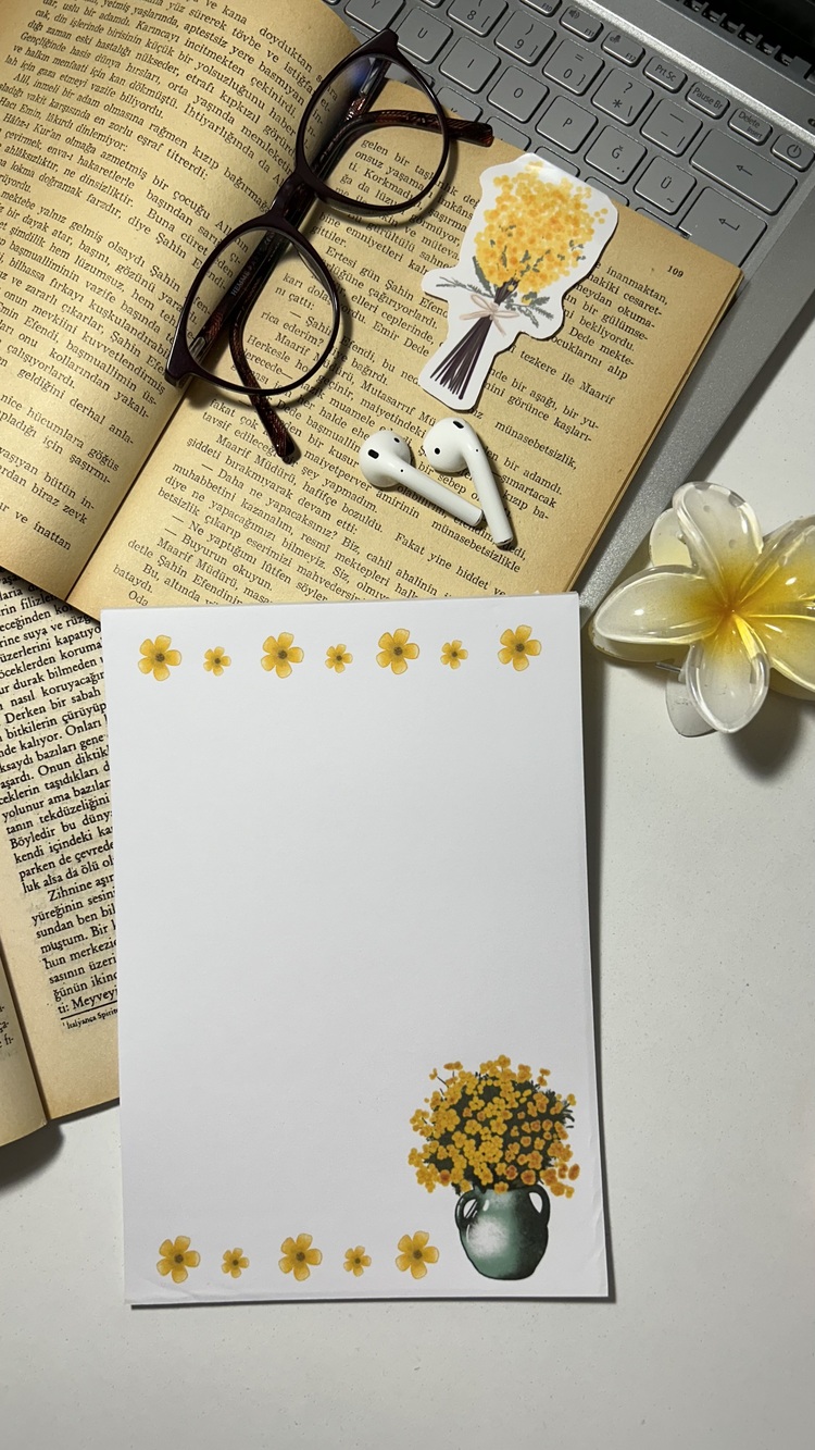 Sarı çiçek temalı notepad /Çek kopar not defteri