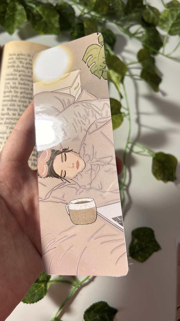 Uyku kahve laptop temalı kitap ayracı