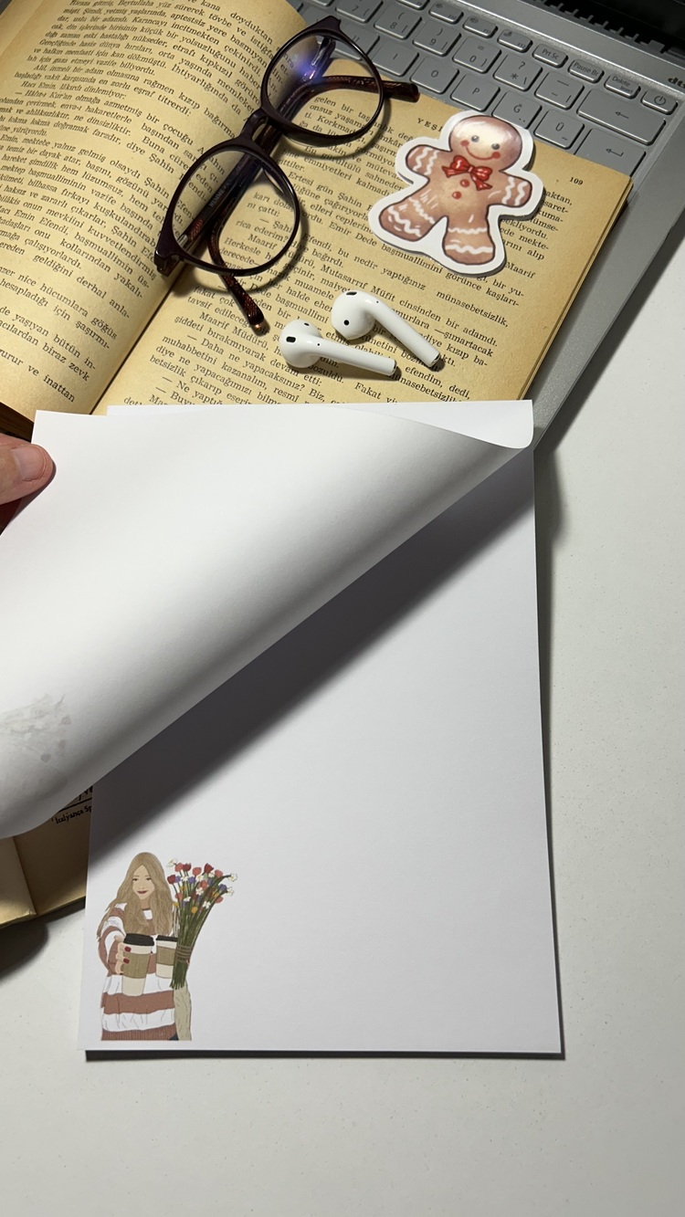 Kahve ve çiçek temalı notepad/memopad