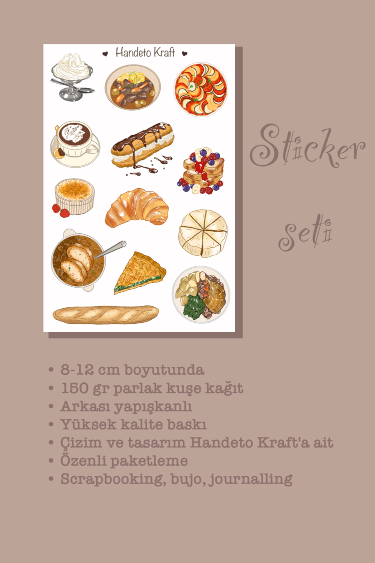 4'lü Dünya Yemekleri Sticker Seti, Planner Etiket, Çıkartma, Çoklu Sticker, Journal Sticker