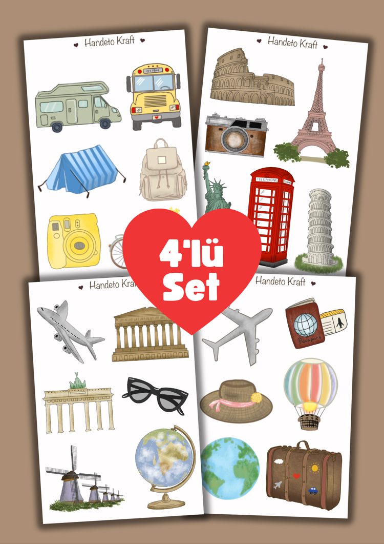 Yarı şeffaf 4lü Çoklu Valiz Sticker Seti, 8x12 cm