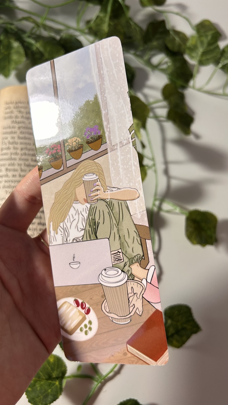 Kahve ve iş temalı kitap ayracı