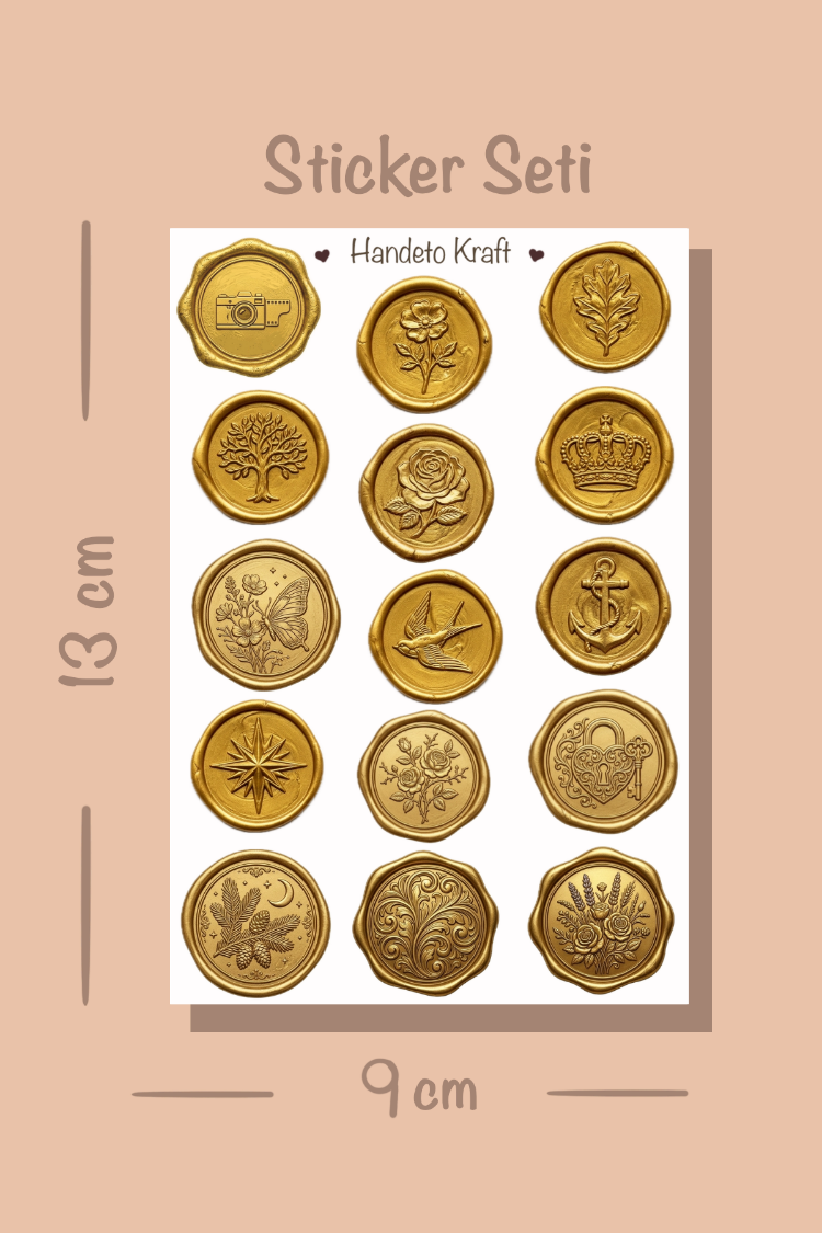 4'lü Mum Mühür Görünümlü Gold Desen Sticker Seti Bullet Journal Scrapbook Paketleme Davetiye