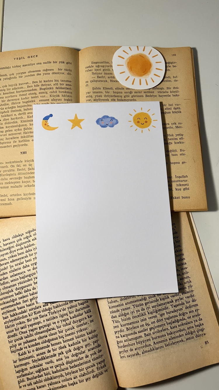 Güneş Bulut Notepad Çek Kopar Defter, Tutkallı Bloknot, A5, Çizgisiz Defter