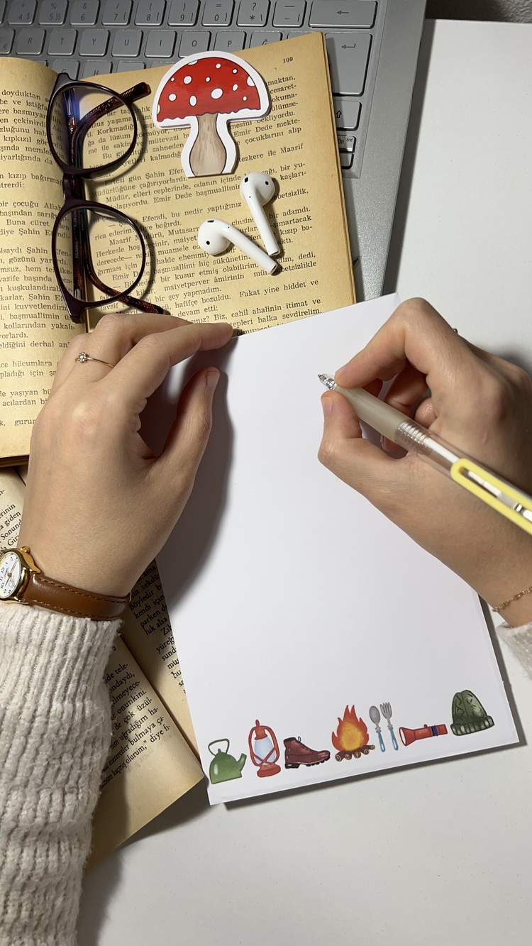 Kamp Temalı Notepad Çek Kopar Defter, Tutkallı Bloknot, A5, Çizgisiz Defter