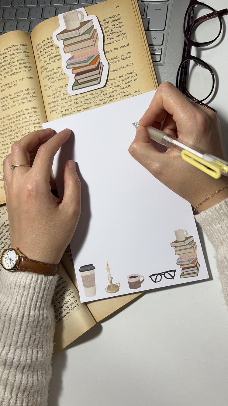 Kitap kahve temalı notepad