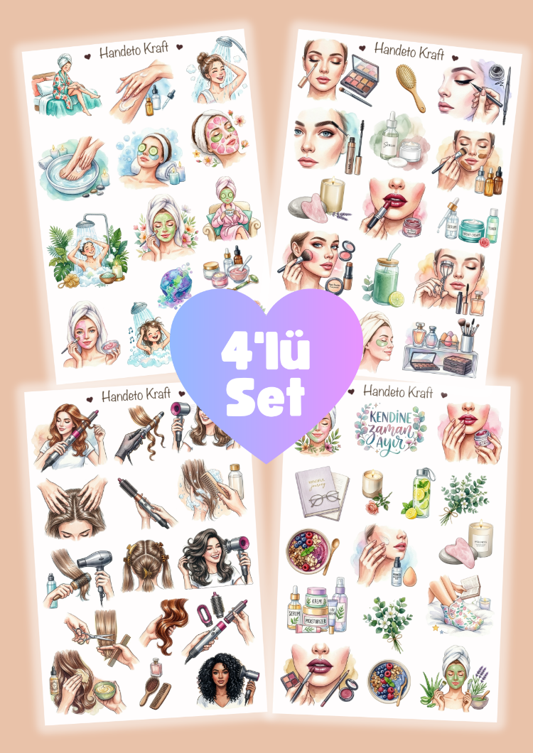 4'lü Clean Girl Sticker Seti, Planner Etiket, Çıkartma, Ajanda Sticker, Journal Sticker