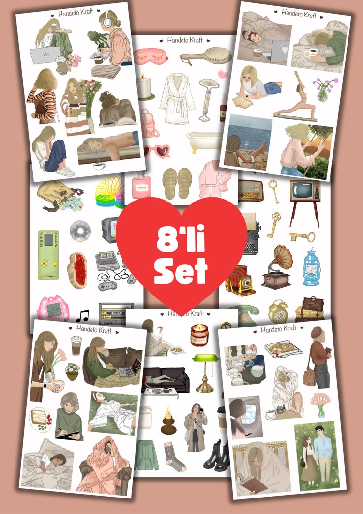 Mod ve bakım temalı Çoklu Sticker, 8li sticker, 9x13 cm,