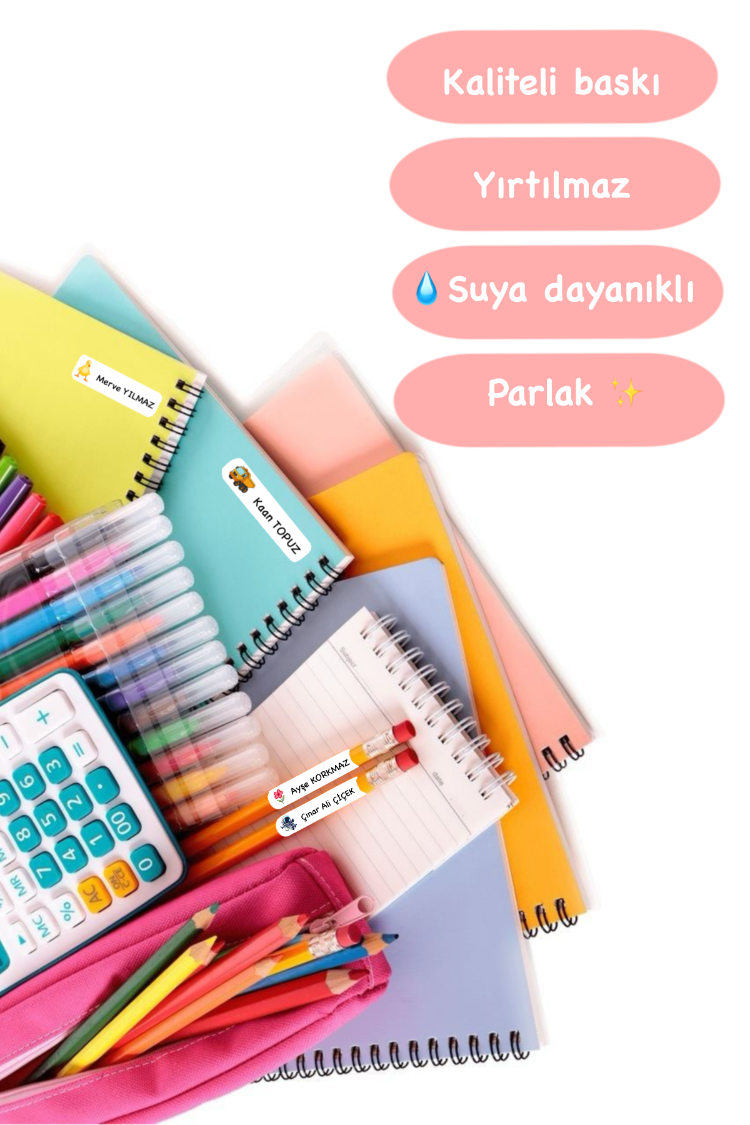 72 Adet Kelebek Temalı Kişiye Özel Okul Etiketi İsim Yazılabilen Etiket Kalem Defter Etiket