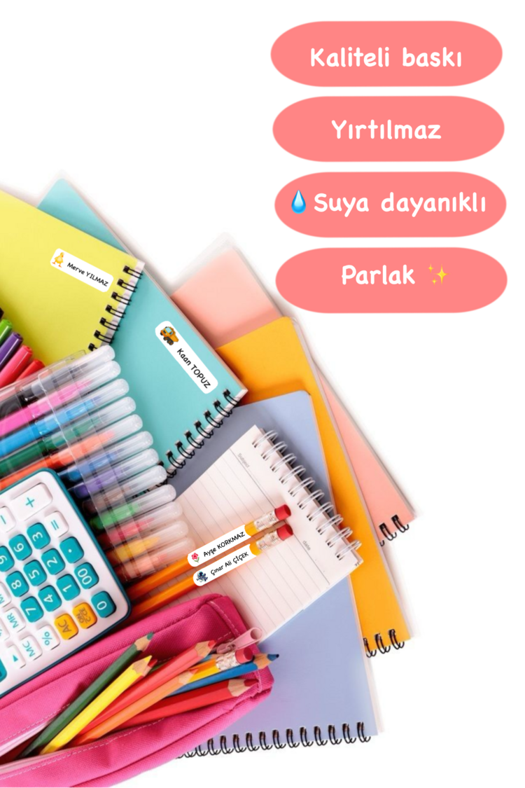 72 Adet Hayvan Temalı Kişiye Özel Okul Etiketi İsim Yazılabilen Etiket Kalem Defter Etiket