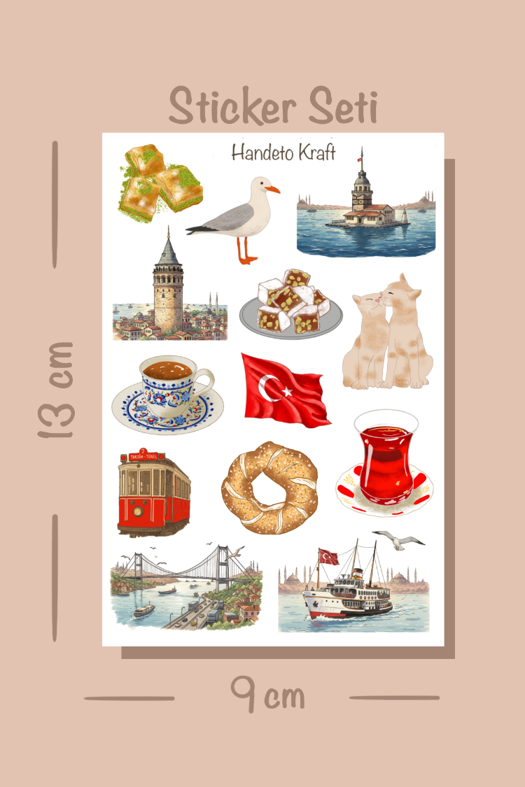 4'lü İstanbul Temalı Sticker Seti, Planner Etiket, Çıkartma, Çoklu Sticker, Journal Sticker