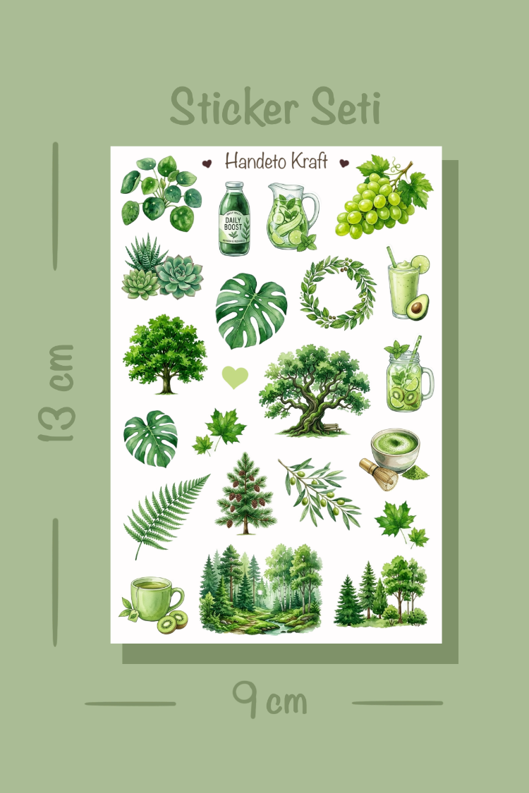 4'lü Green Aesthetic Sticker Seti, Planner Etiket, Çıkartma, Çoklu Sticker, Journal Sticker