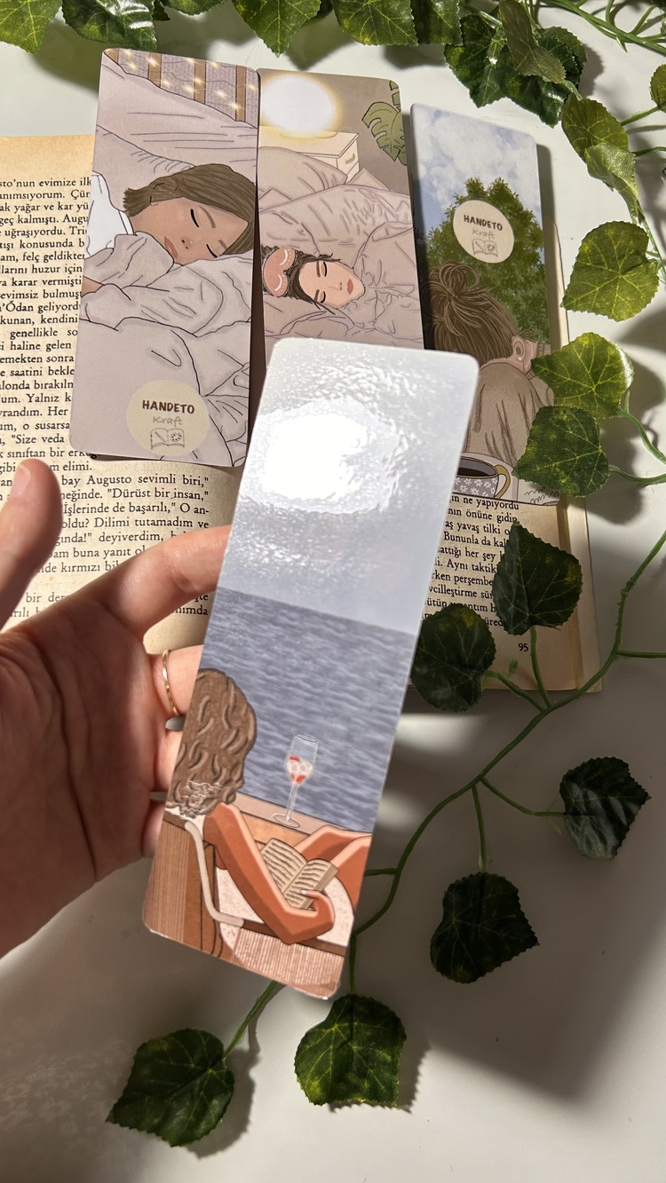 Çoklu kitap ayracı, 4 adet, Lamine edilmiştir, Parlak ve sert yapı, El yapımı, kumral