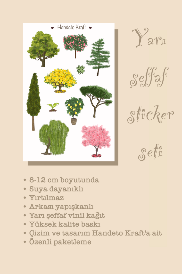 Bitki Çoklu Sticker Seti, 4lü sticker, Yarı şeffaf sticker, 8x12 cm, çıkartma, kola