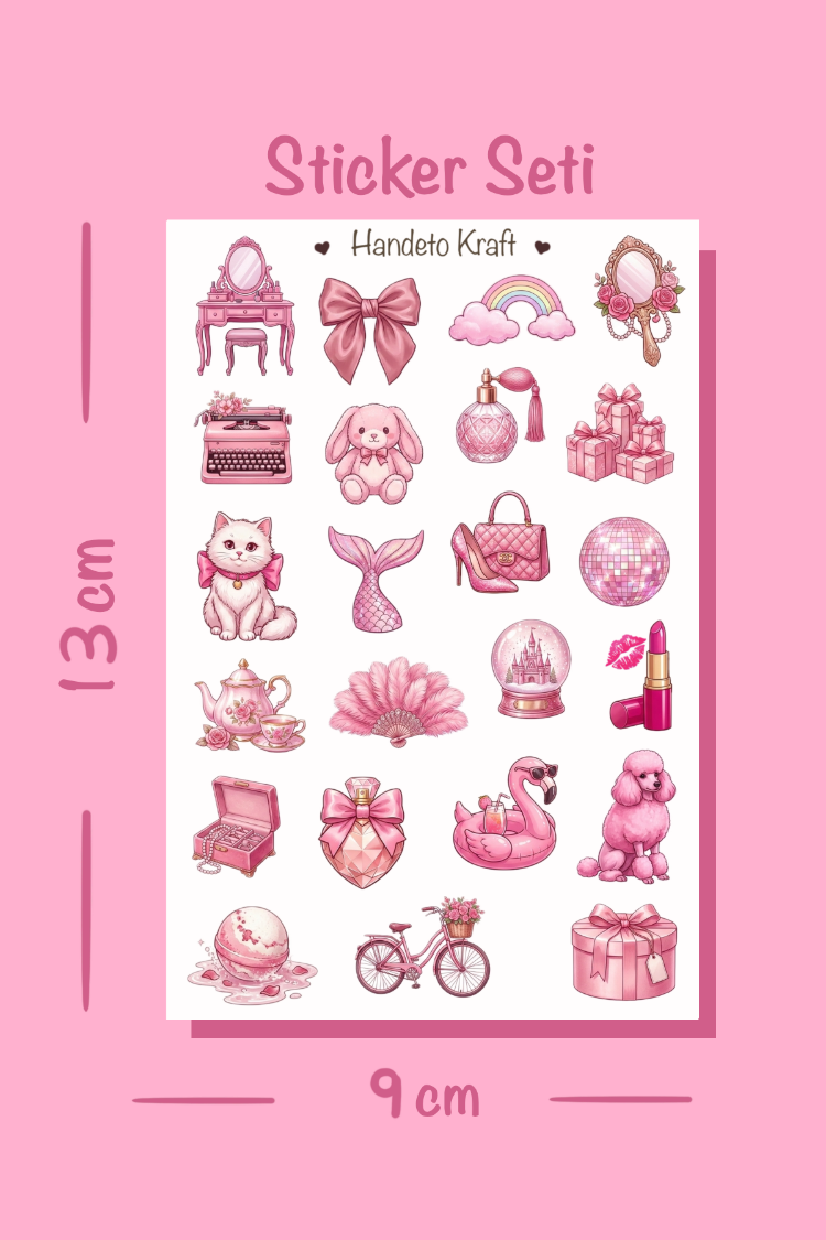 4'lü Pink Aesthetic Sticker Seti, Planner Etiket, Çıkartma, Çoklu Sticker, Journal Sticker